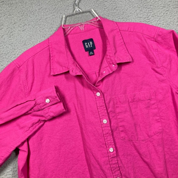 GAP Tops - GAP Women's Pink Linen Blend Button Down Shirt XXL Long Sleeve Collared Pocket
